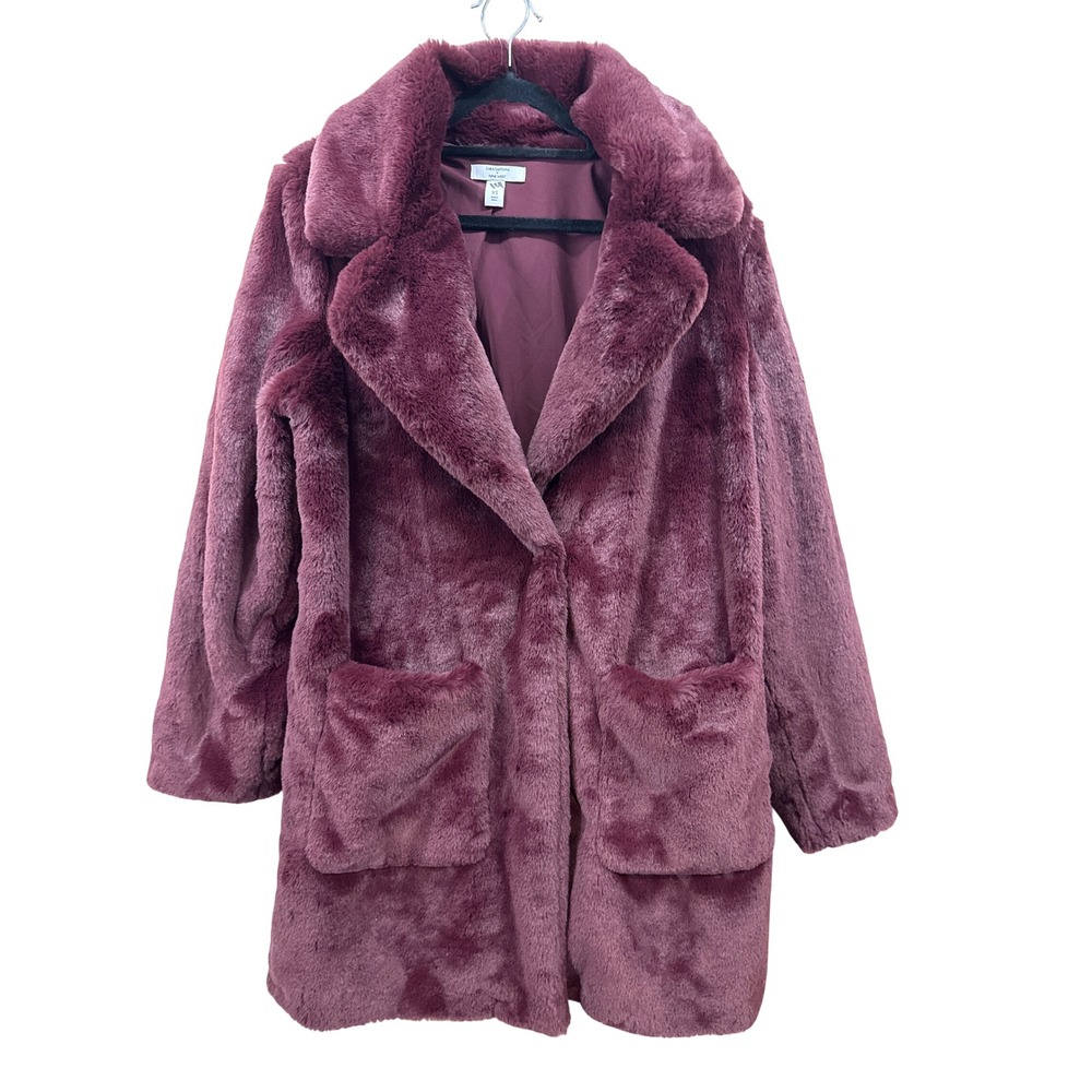 Cara Santana x Nine West Womens Faux Fur Coat Burgundy Plum XS Long Coat Jacket - Picture 2 of 10